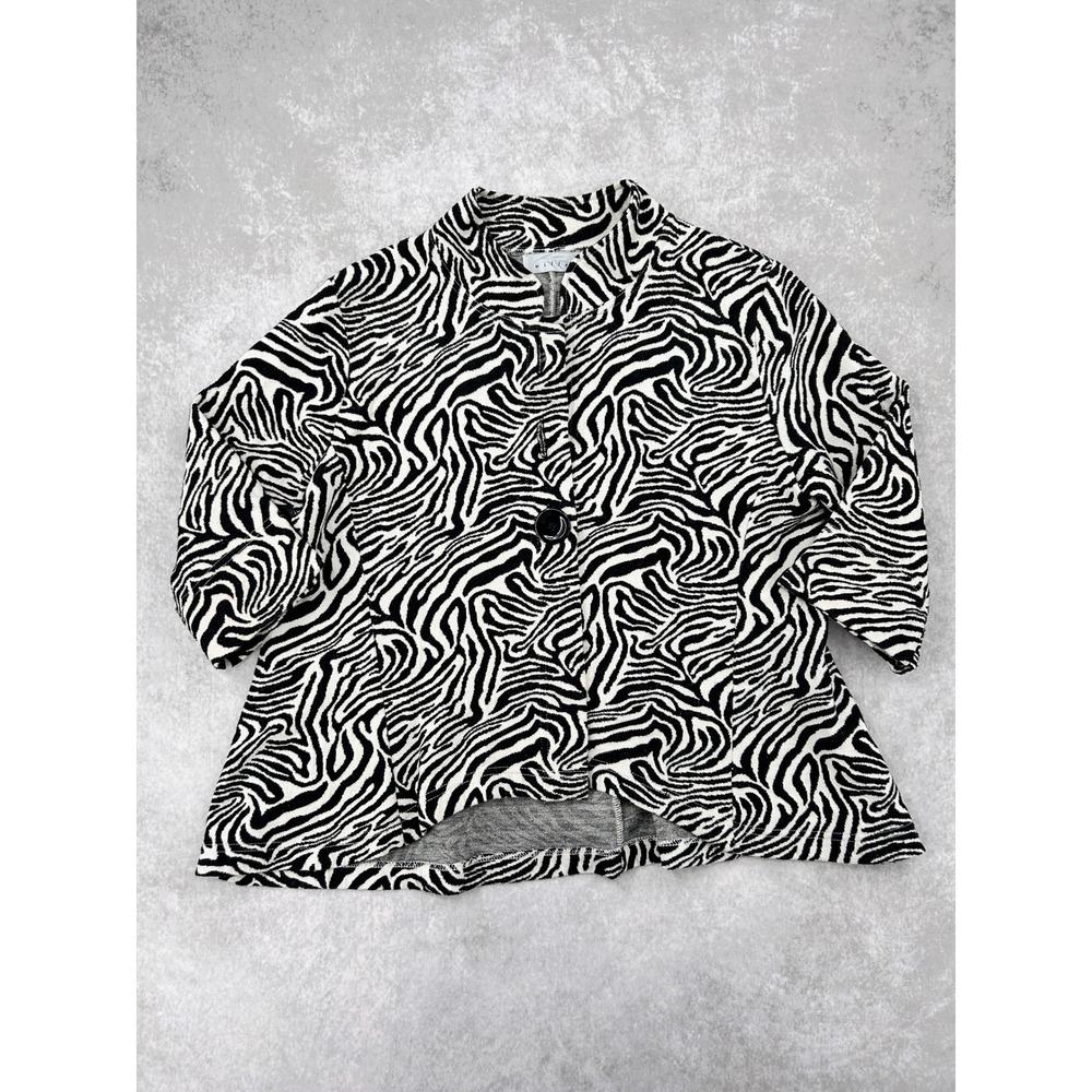 Willow Zebra Print Mock Neck Button Front Jacket Black White Women SZ Large